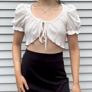 White Puff Sleeve Tie-Front Blouse - Size S/M